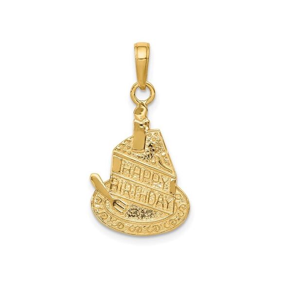 14K Yellow Gold - Happy Birthday -Cake Charm Pendant (NO CHAIN)
